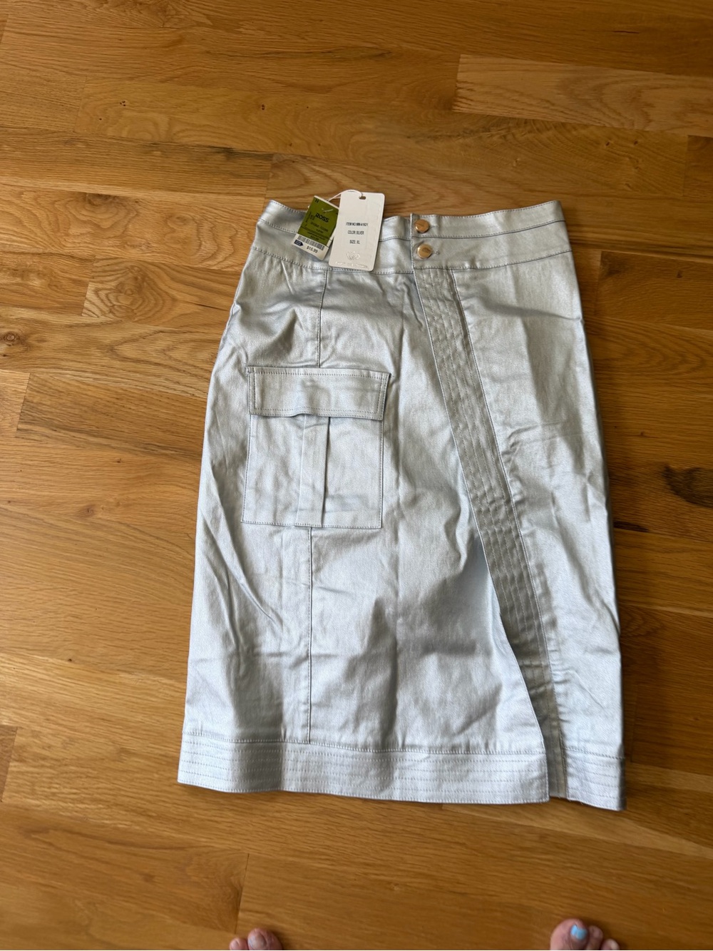 Metallic Silver Cargo Wrap Skirt